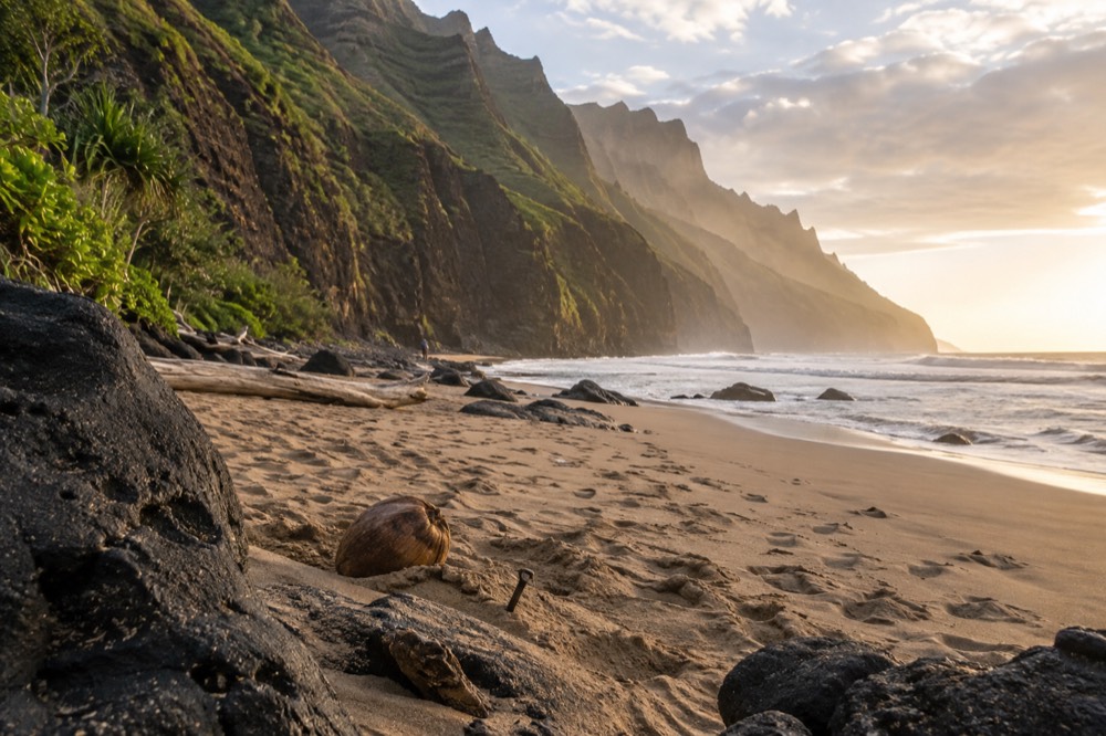 Close and low on Kalalau Beach sand